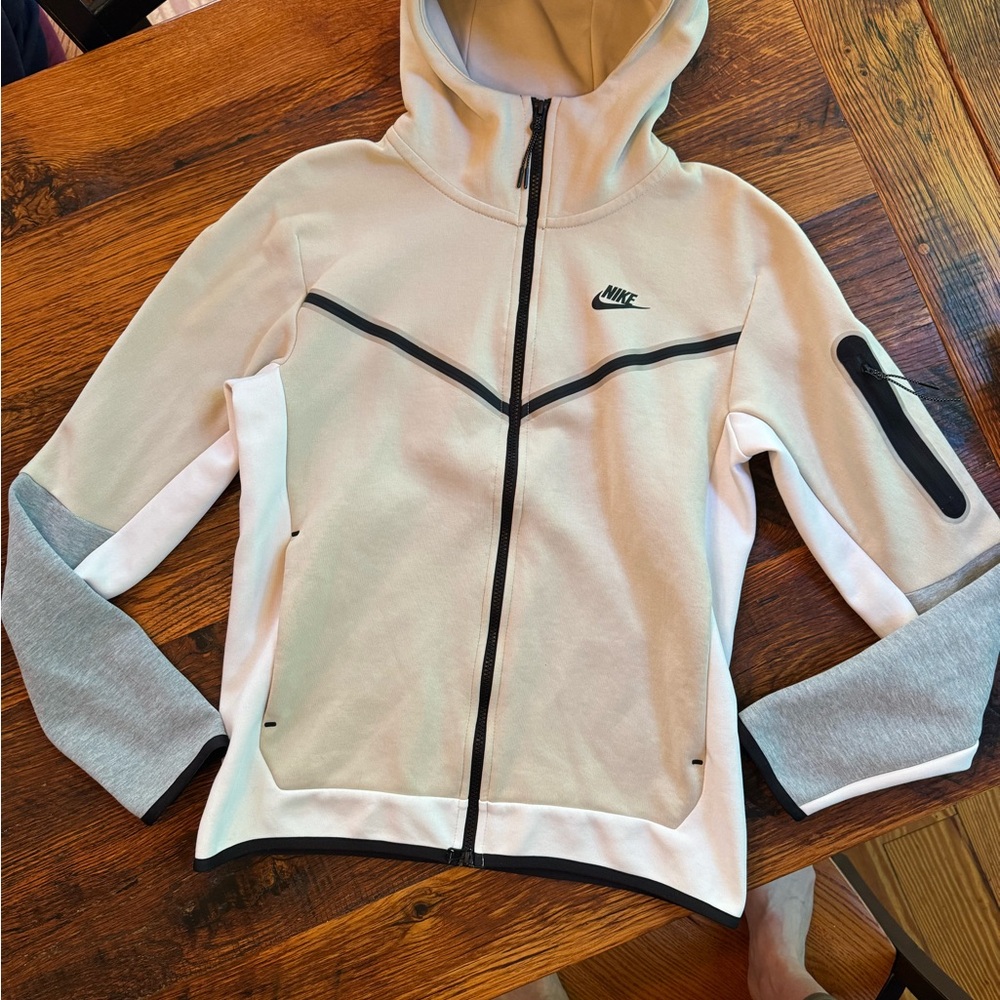 Nike Tech Fleece Beige and Gray Zip-Up Hoodie